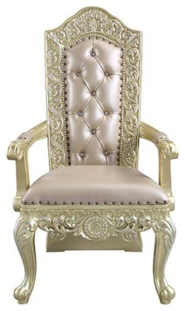 Dn00469 Arm Chair  Set of 2  Pu and Champagne Silver Finish  Vatican   Victorian   Dining Chairs   by VirVentures  Houzz