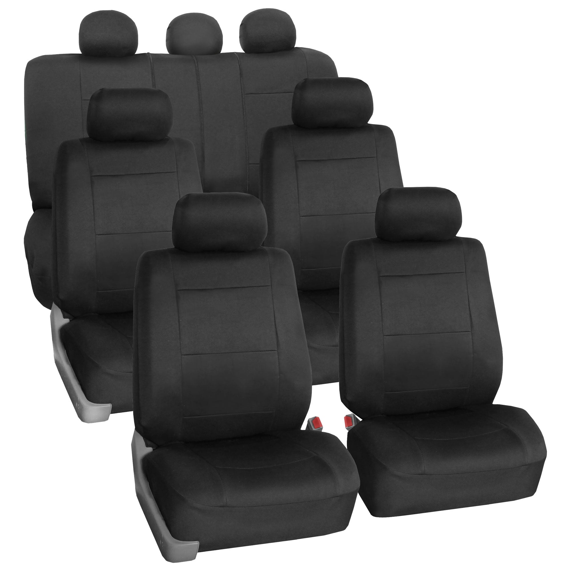 FH Group Neoprene 3 Row Car Seat Covers For SUV， Airbag Ready Split Bench 7 Seater， Black with Free Air Freshener