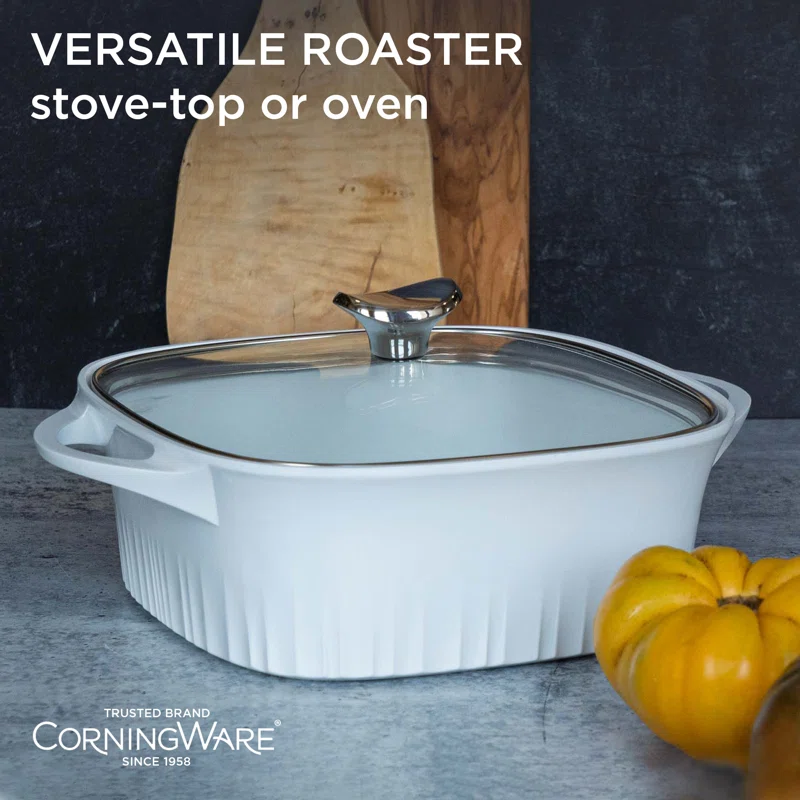 Corningware 1143456 3.2 qt. White Cast Aluminum Roaster with Lid