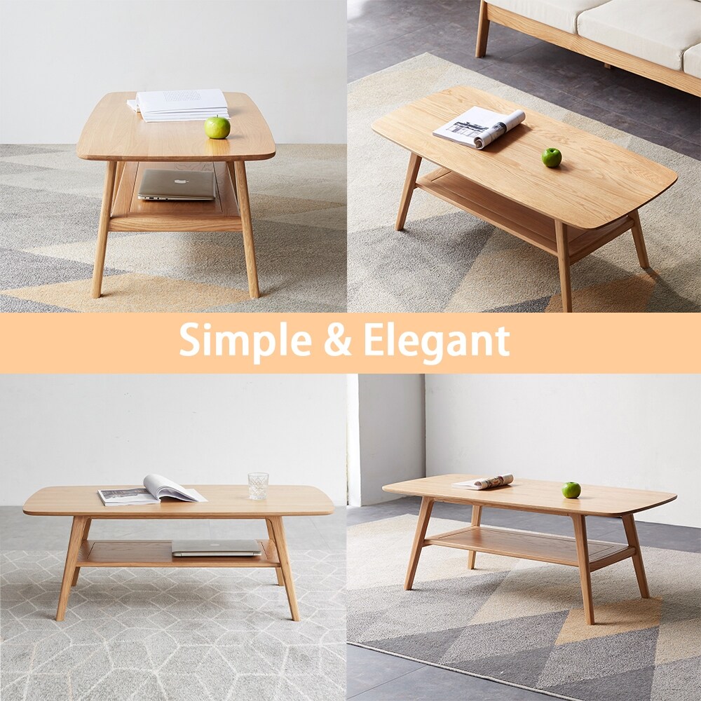 Solid Wood Coffee Table  Simple Elegant Center Table  Oak   39“