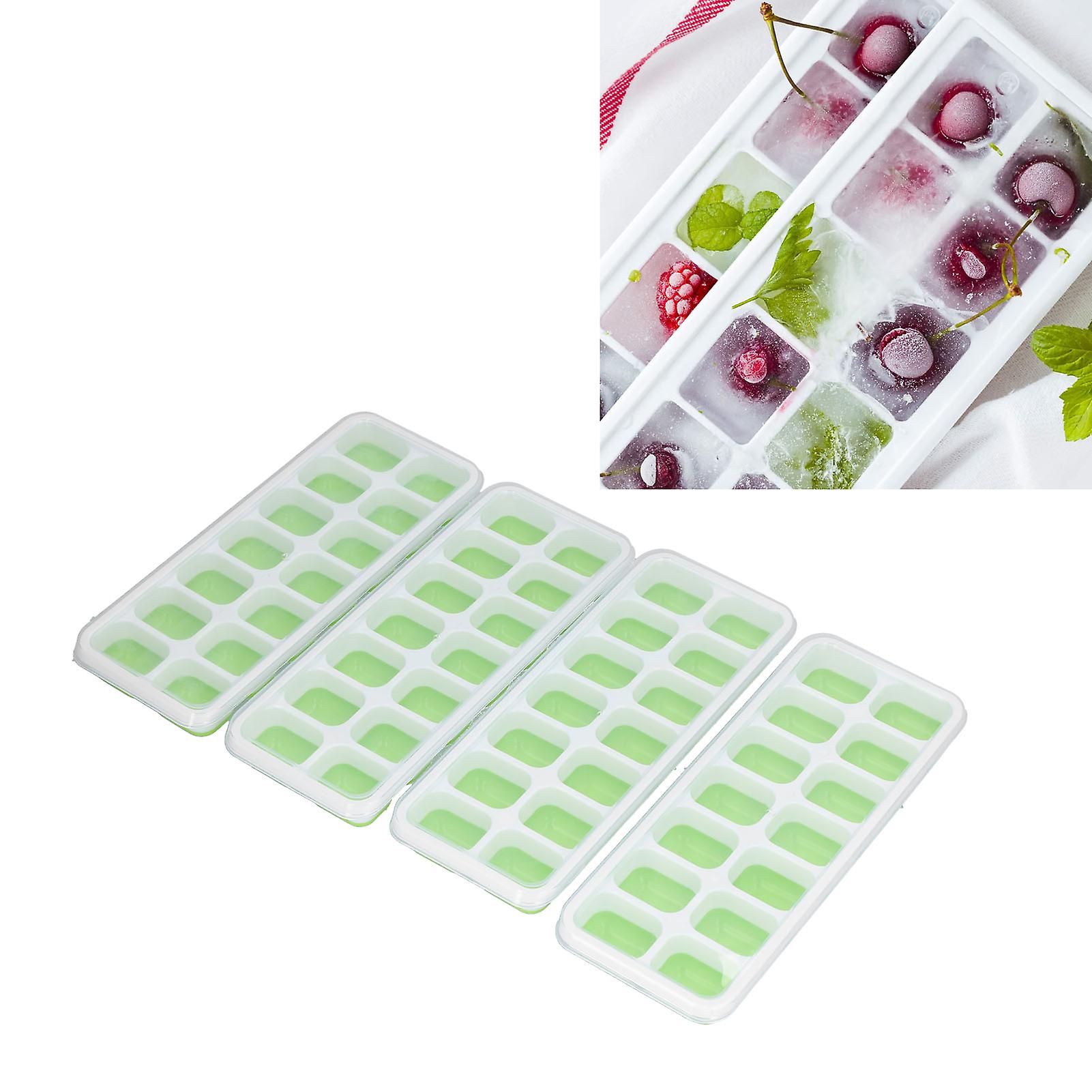4 Pcs Silicone Ice Cube Trays， 14 Grids Easy To Demould Square Ice Cubes Maker Durable Reusable Ice Mold Cake Mold With Lid For Whiskey， Wine[green]