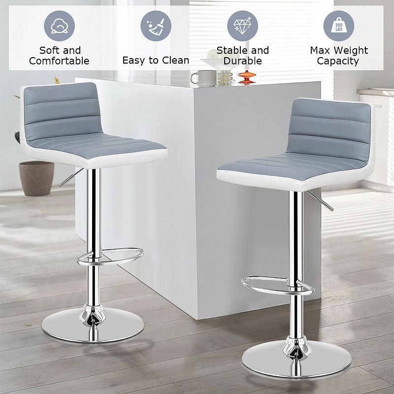 Set of 2 Adjustable Heights Barstool with PU Leather