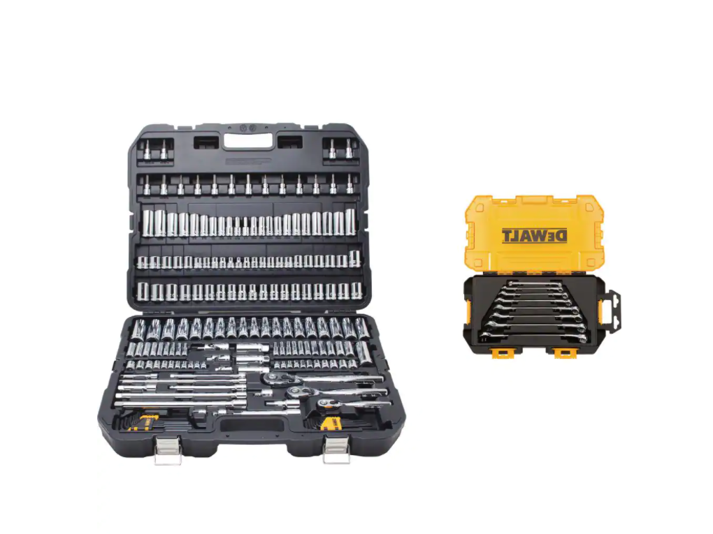 DEWALT DWMT75049 Chrome Vanadium Mechanics Tool Set (192-Piece) with DWMT73809 SAE Combination Wrench Set (8-Piece)