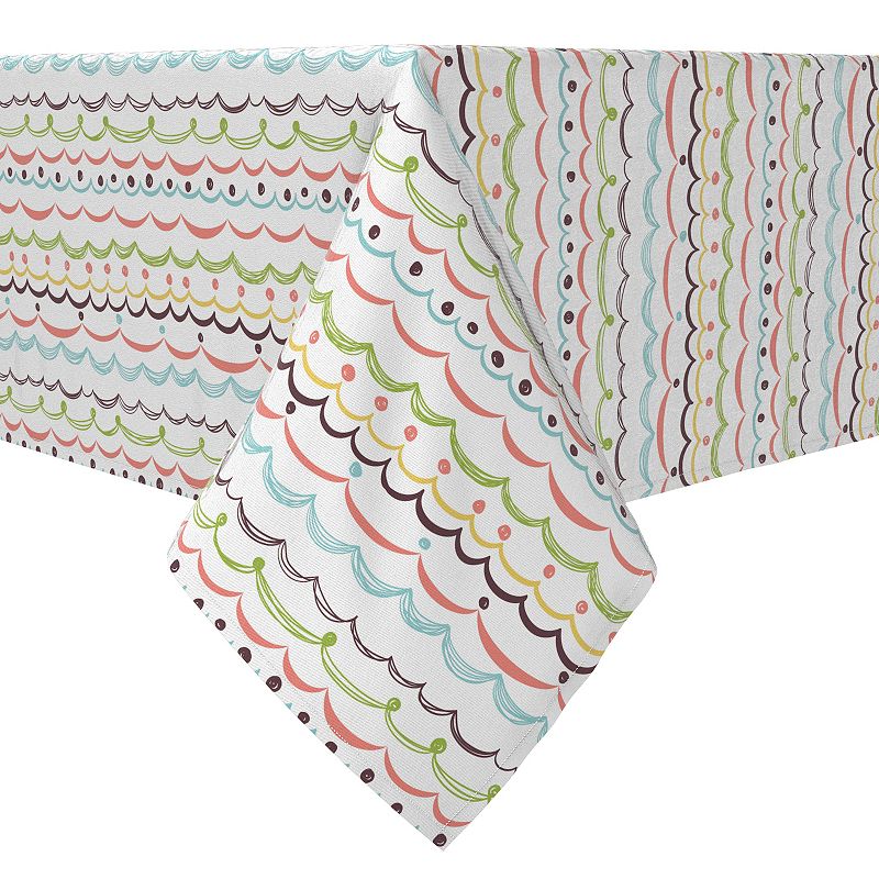 Square Tablecloth， 100% Cotton， 60x60， Multi Doodle Stripe