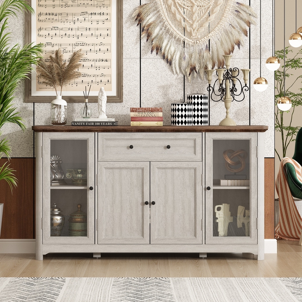 Buffet Console Cabinet with Glass Doors   Versatile Storage Solution   63\