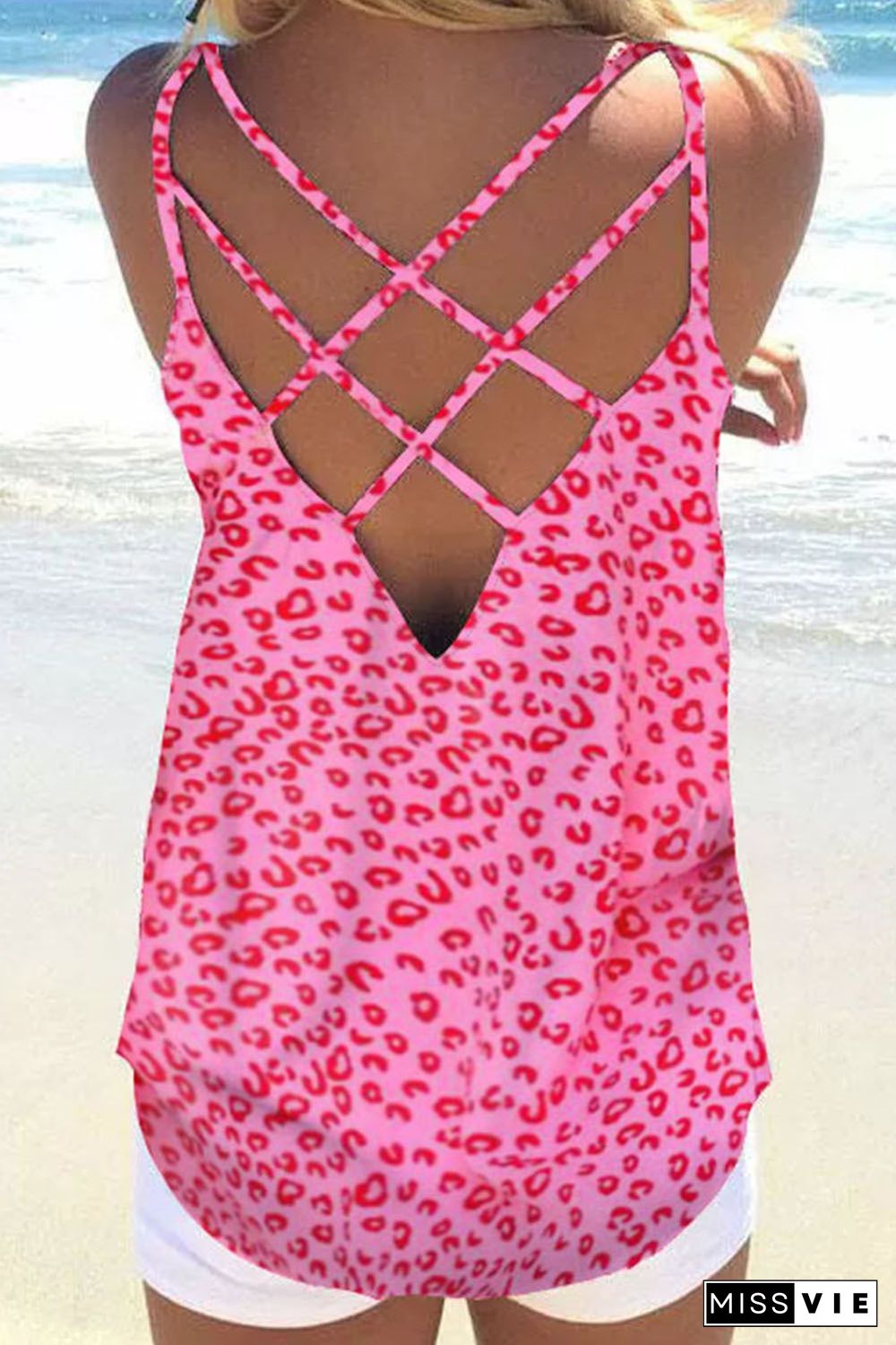 Leopard Strappy Back Detail Loose Tank Top