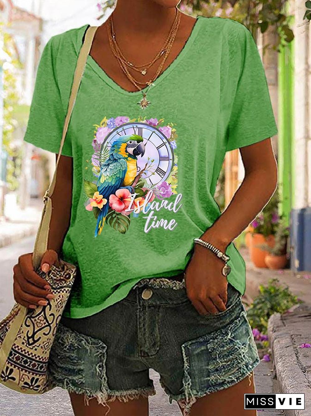 Women's Retro Parrothead Graphic Casual T-Shirt