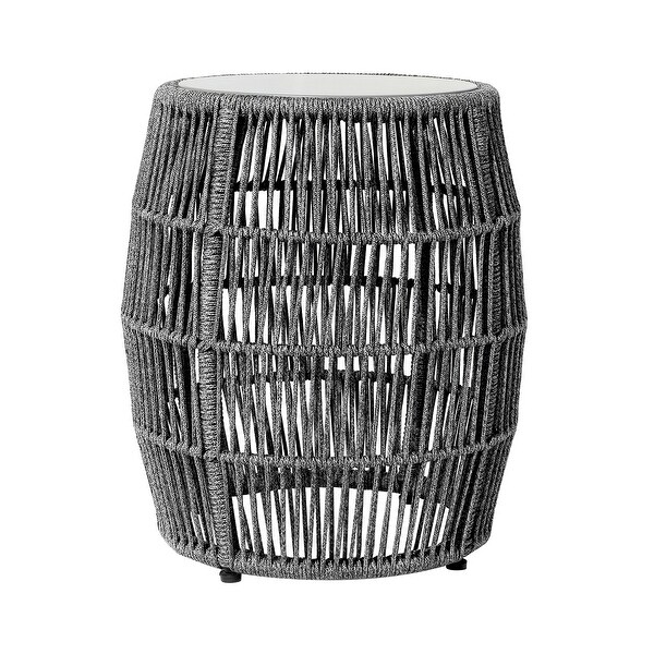 Emory Modern Rope and Stone Indoor Outdoor Garden Stool Side Table