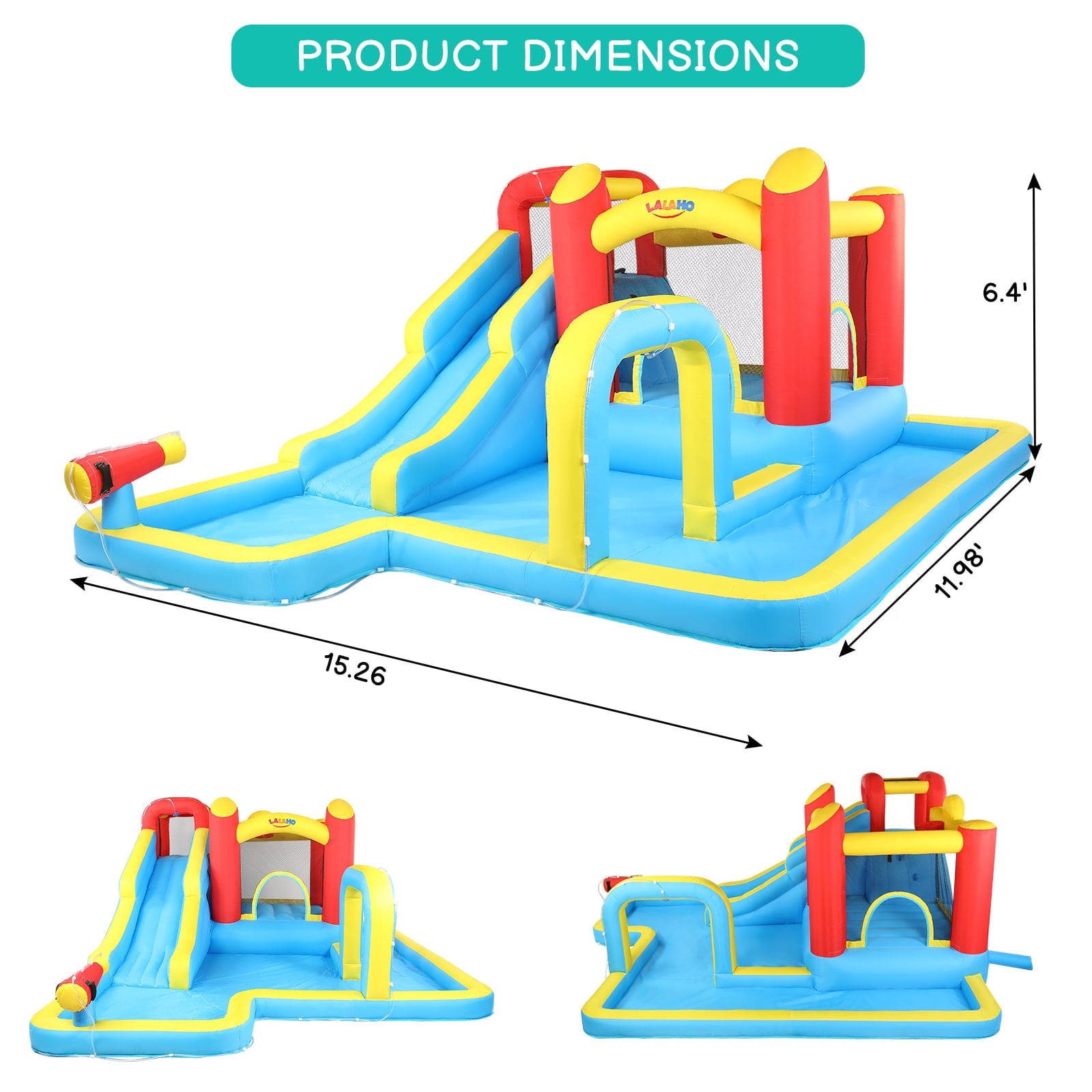 Track 7 Inflatable Bounce House,Inflatable Water Slide,Splash Pool,Climbing Wall,Trampoline,Basketball Hoop,Age 3+,Air Blower