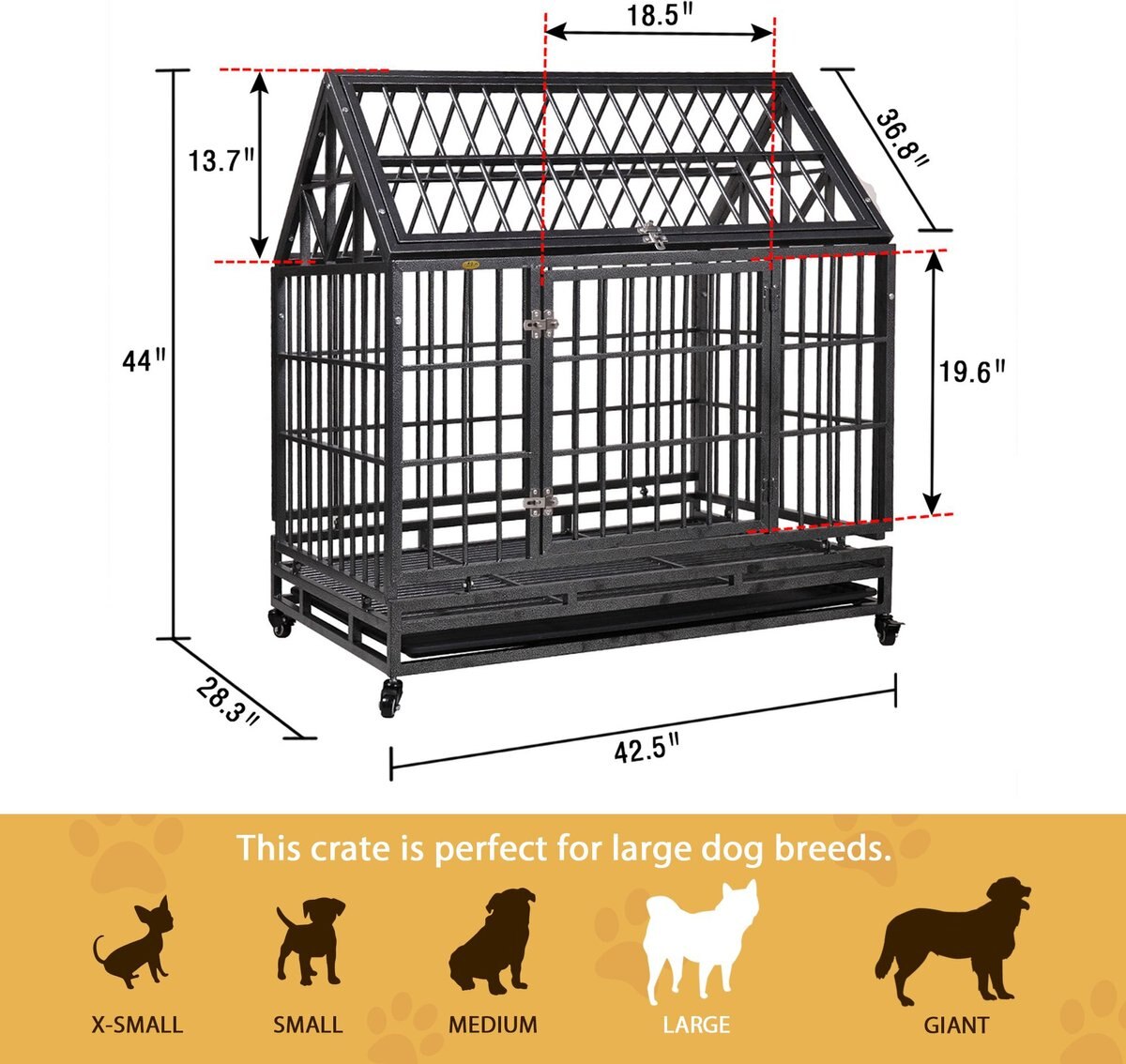 Coziwow by Jaxpety Double Door Heavy Duty Dog Crate and Removable Pan