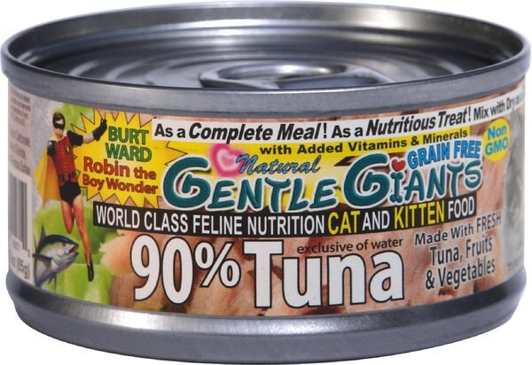 Gentle Giants Natural Non-GMO Tuna Grain-Free Cat and Kitten Canned Cat Food， 3-oz， case of 24