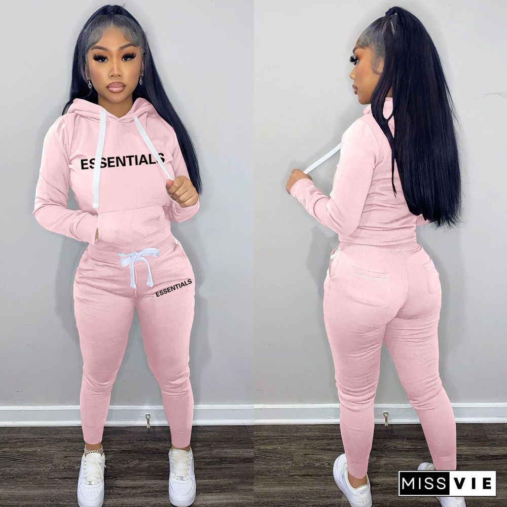 Letter Print Pullovers Hoodie Sweatpants 2 Piece Sets