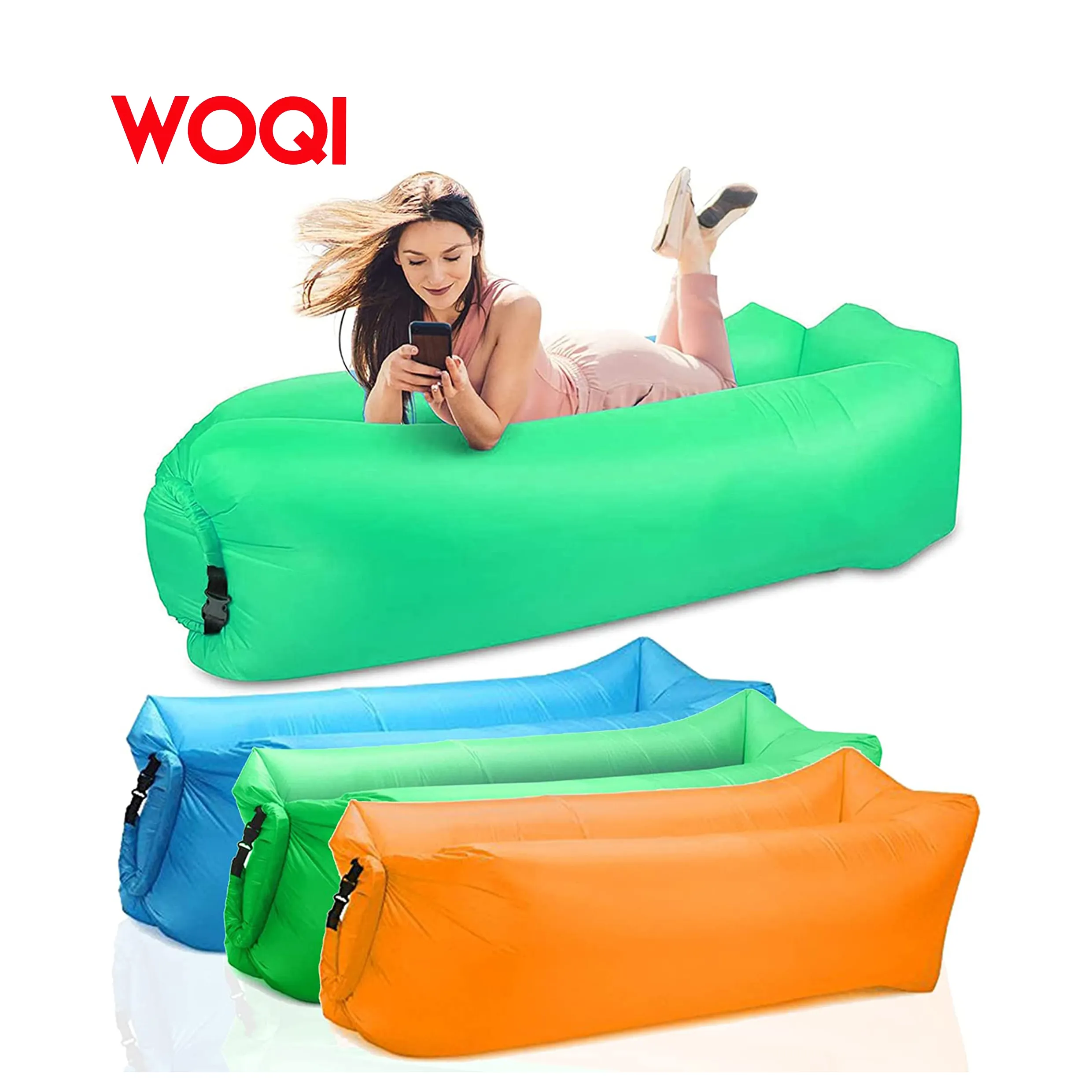 WOQI  outdoor beach  waterproof  Lounger   Portable Camping Hiking Inflatable Beach Lounger  durable easy open