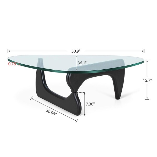 Noguchi Modern Triangle Glass Coffee Table Cherry Wood Base