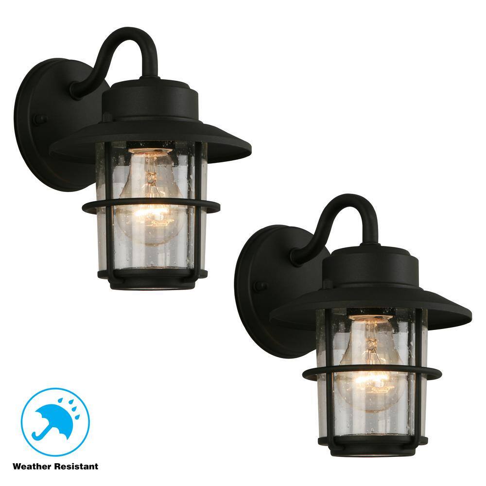 Hampton Bay 1-Light Black Outdoor Wall Lantern Sconce (2-Pack) JBO1691A-4