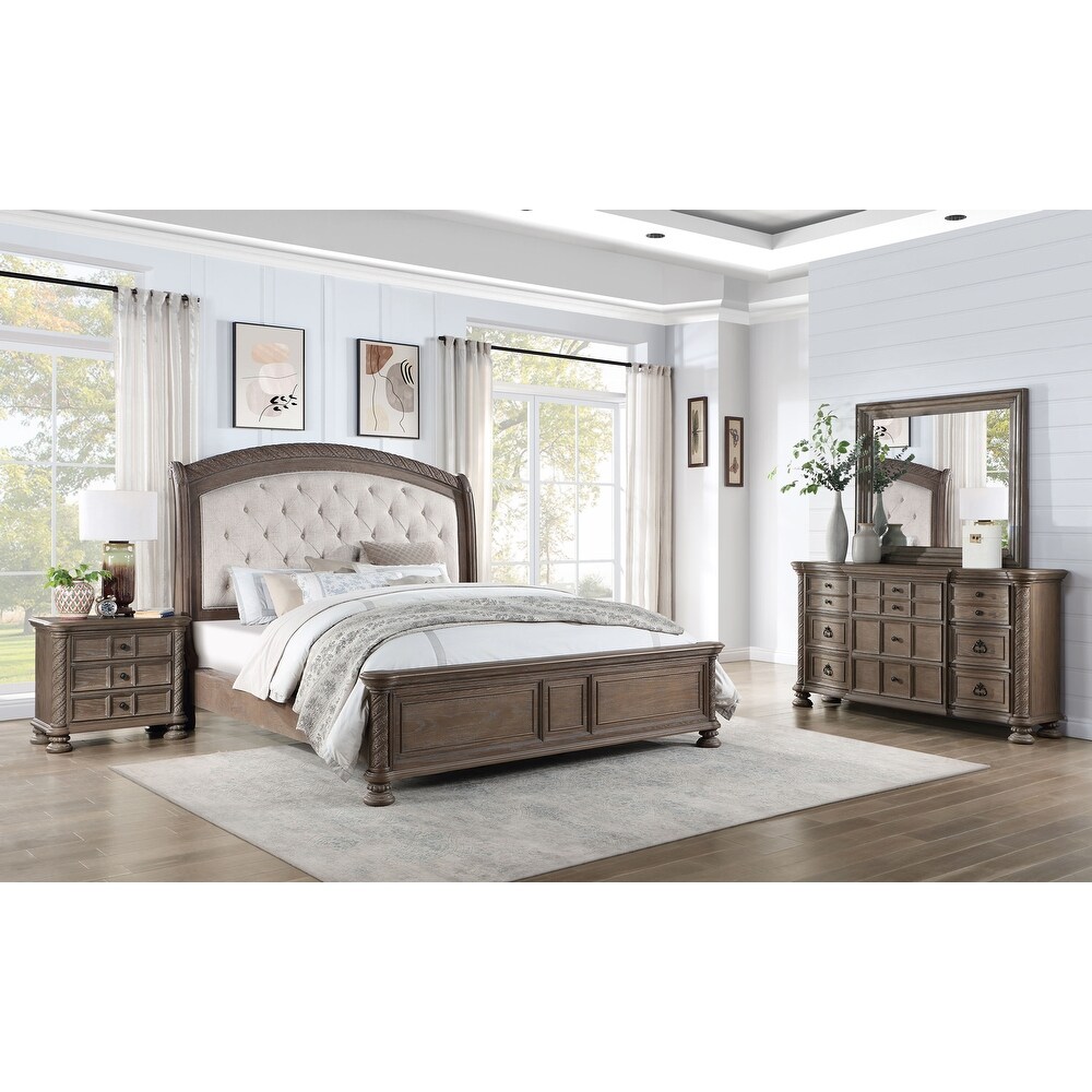 Addison Beige and Walnut 4 Piece Panel Bedroom Set