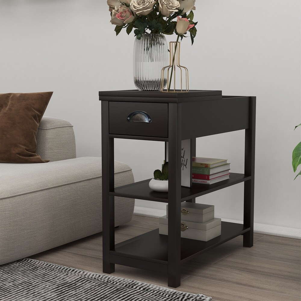 Narrow Side Table Bedside Cabinet w/ Flip Over Storage Cube