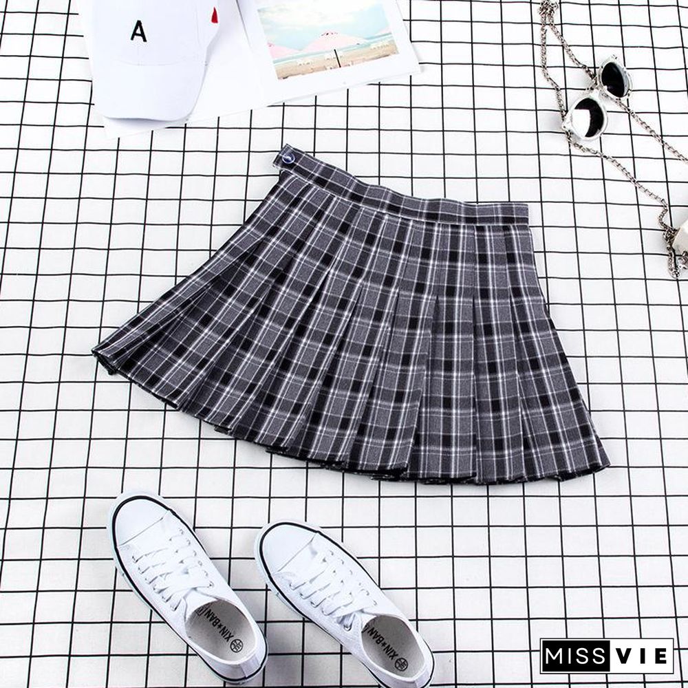 Plaid Uniform A-line High Waist Pleated Skirt