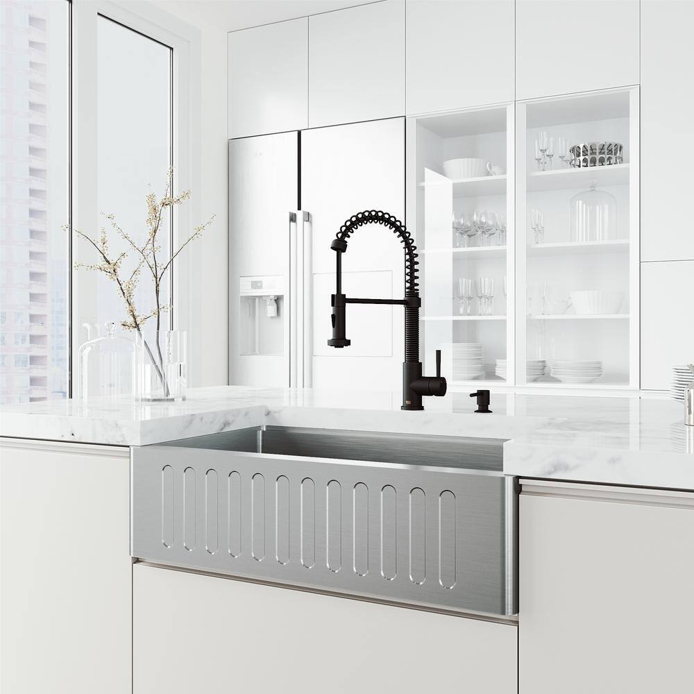 VIGO Edison Single Handle Pull-Down Sprayer Kitchen Faucet with Soap Dispenser in Matte Black VG02001MBK6