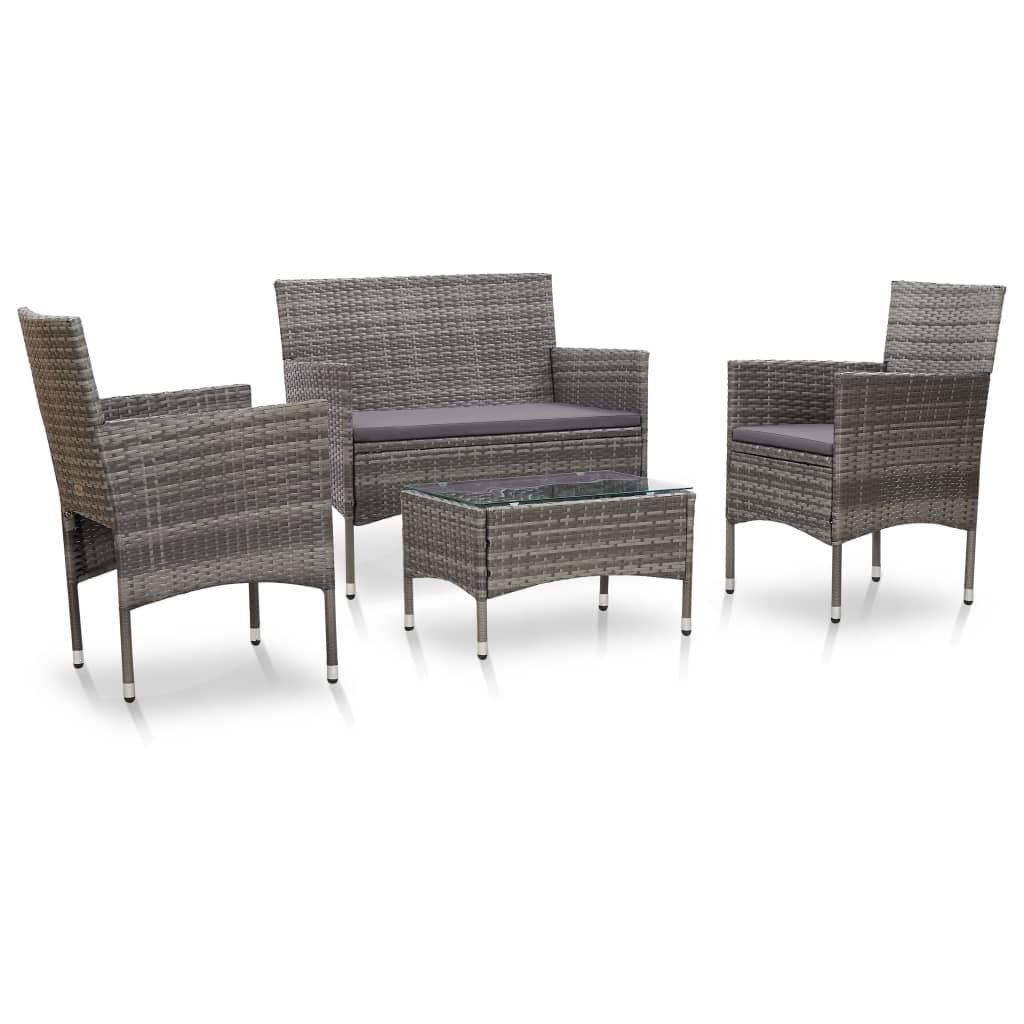 4 Piece Patio Lounge Set with Cushions Poly Rattan Gray - Overstock - 36363518