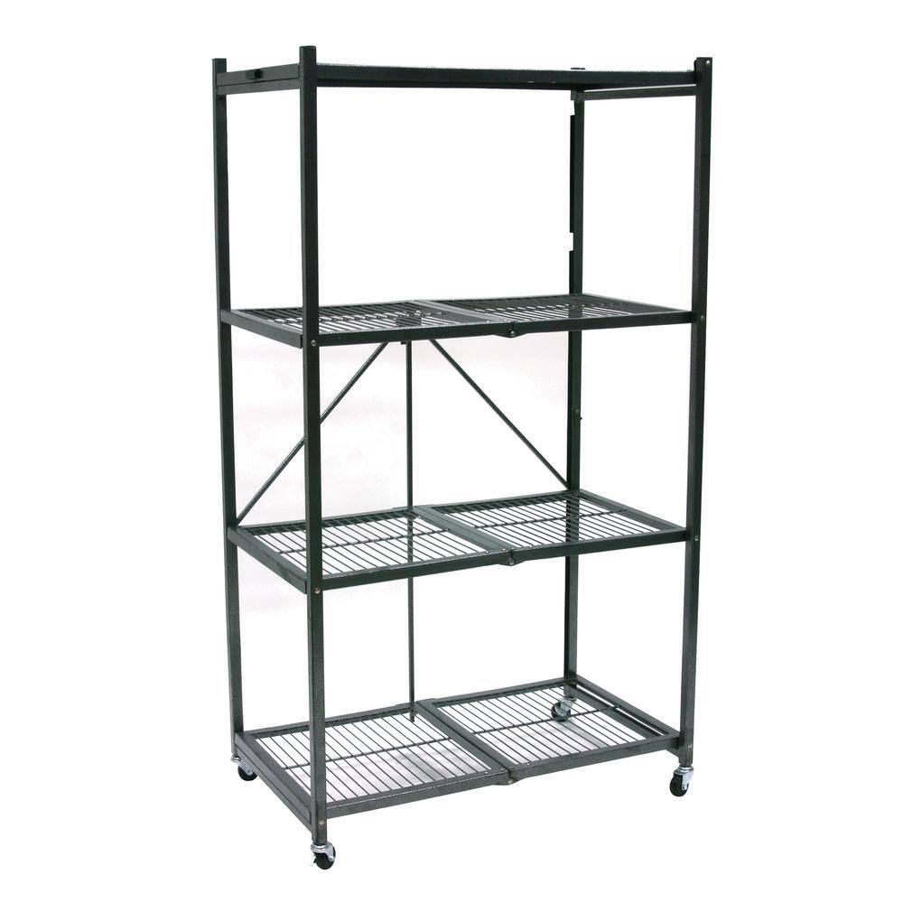 Origami Gray 4-Tier Multi Purpose Steel Folding Storage Rack with Wheels 20.9 in. x 35.8 in. x 60 in. (2-Pack) 2 x R5-01W