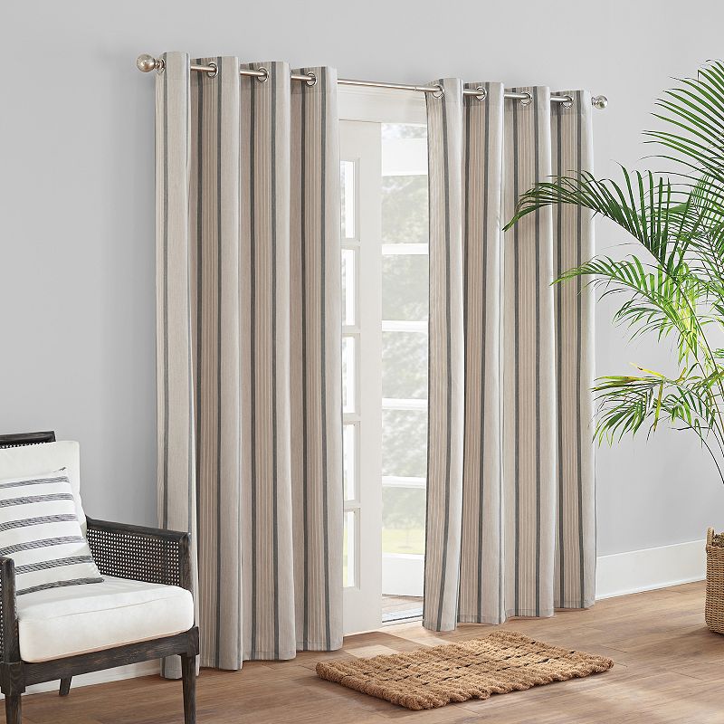 Sunbrella Cove Stripe Indoor/Outdoor UV Resistant Grommet Window Curtain