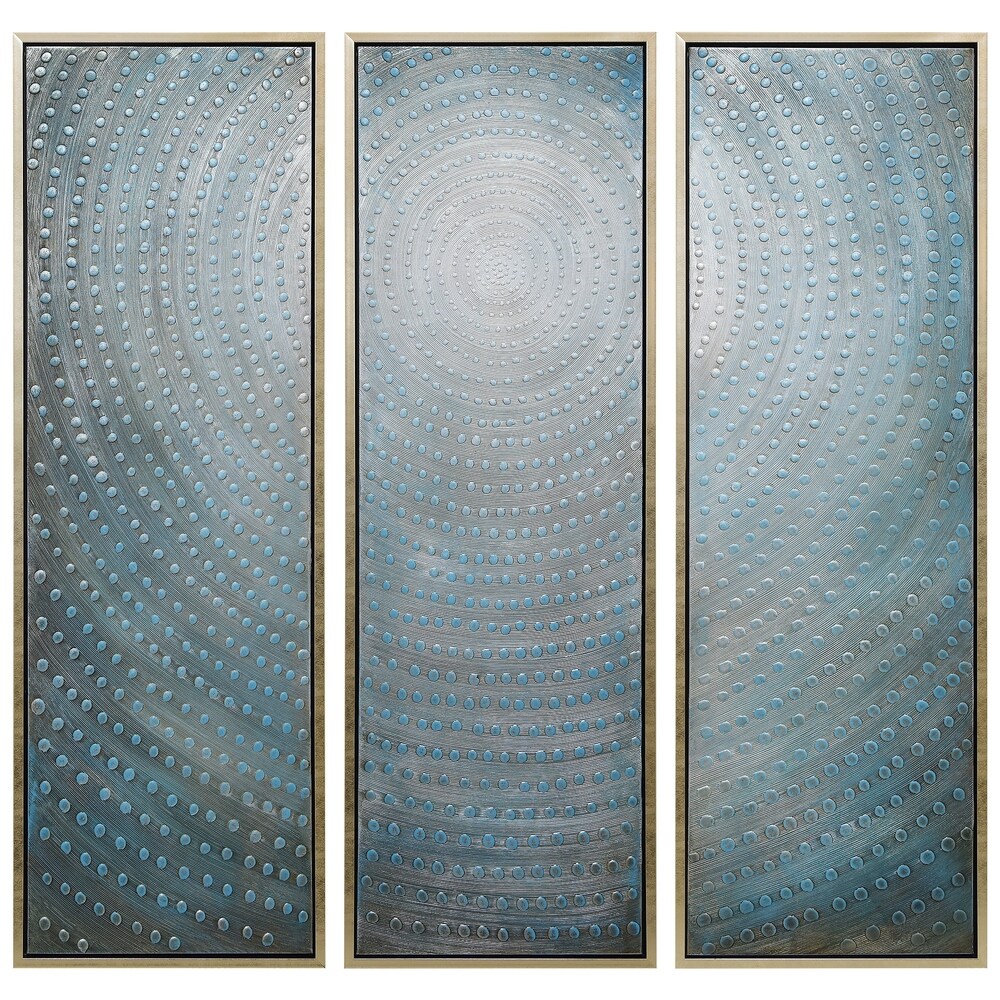 Concentric Textured Metallic Hand Painted Canvas Wall Art Set of 3
