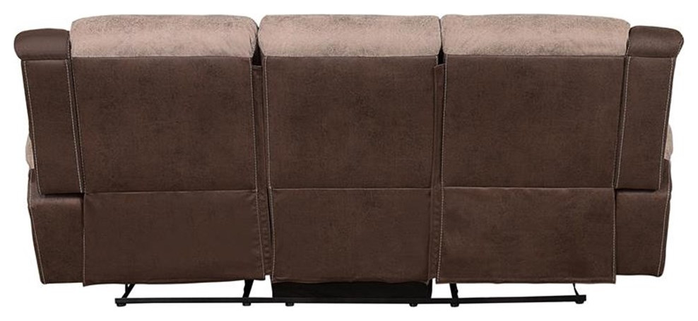 Lexicon Chai Traditional Microfiber Double Reclining Sofa in 2 Tone Brown   Transitional   Sofas   by Homesquare  Houzz