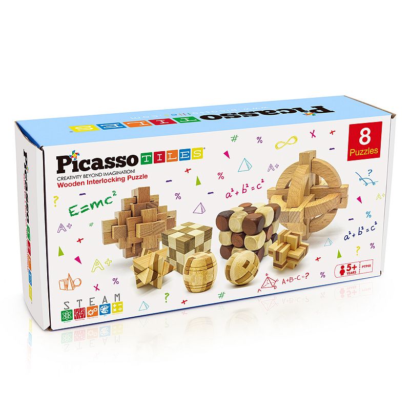 PICASSOTILES 8 Styles Wooden Brainteaser Puzzle Cubes