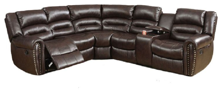 Agrigento Bonded Leather Motion Sectional Sofa Upholstered  Brown   Transitional   Sectional Sofas   by Hollywood Decor  Houzz