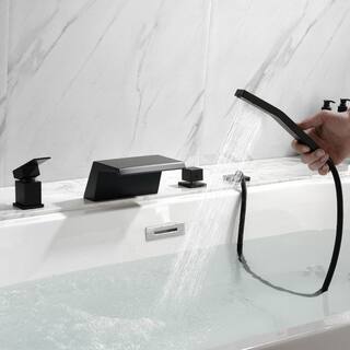 Boyel Living Single-Handle Tub Deck Mount Roman Tub Faucet with Hand Shower and Water Suply Hose in Matte Black SMD-1721B