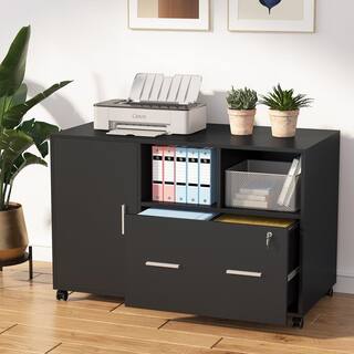 BYBLIGHT Atencio Black File Cabinet with Lock and Drawer Mobile Printer Stand BB-C0299XF