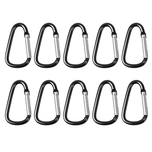 Unique Bargains Camping Hiking Aluminum Alloy Portable Carabiner Hook Lock Black 10 Pcs