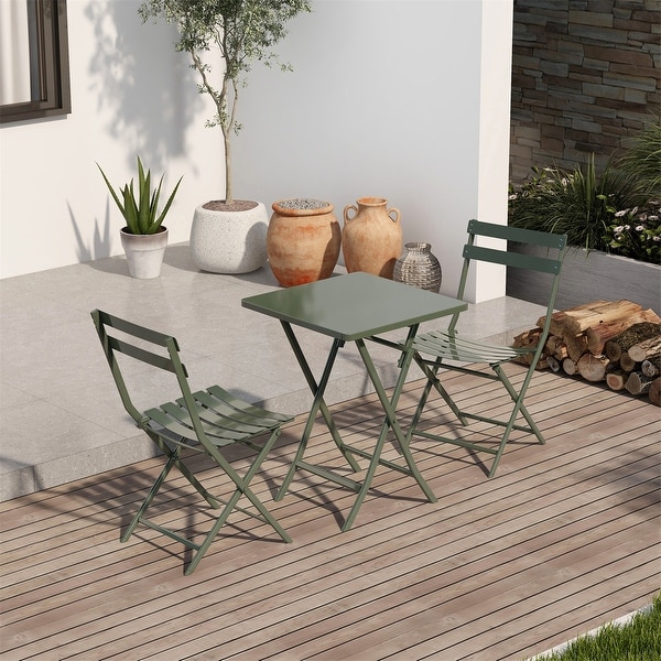 3 Piece Foldable Outdoor Metal Bistro Set with Square Table and Chairs