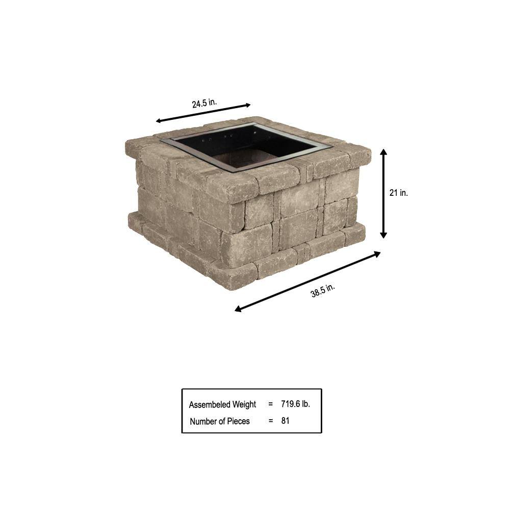 Pavestone RumbleStone 38.5 in. x 21 in. Square Concrete Fire Pit Kit No. 3 in Greystone RSK50534