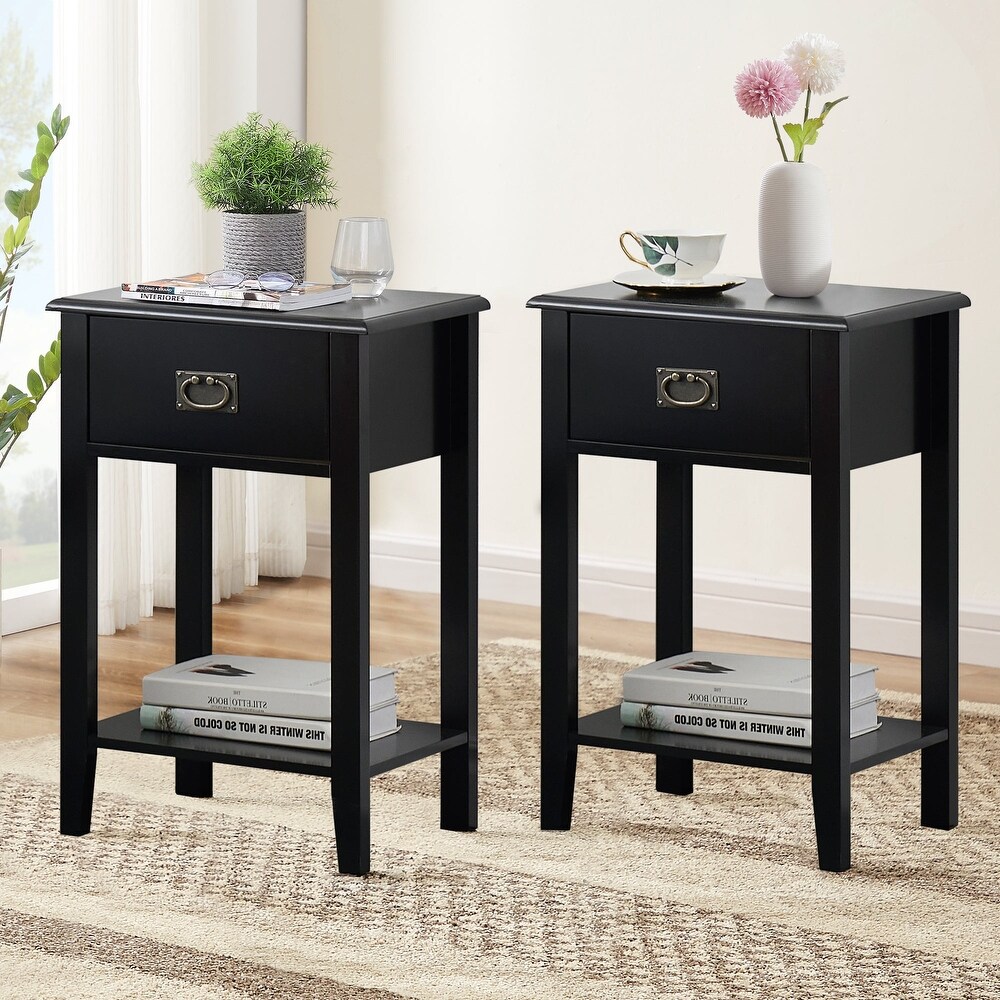 VECELO Wood 2 set Nightstands with 1 Drawer  Black Nightstand with Drawer