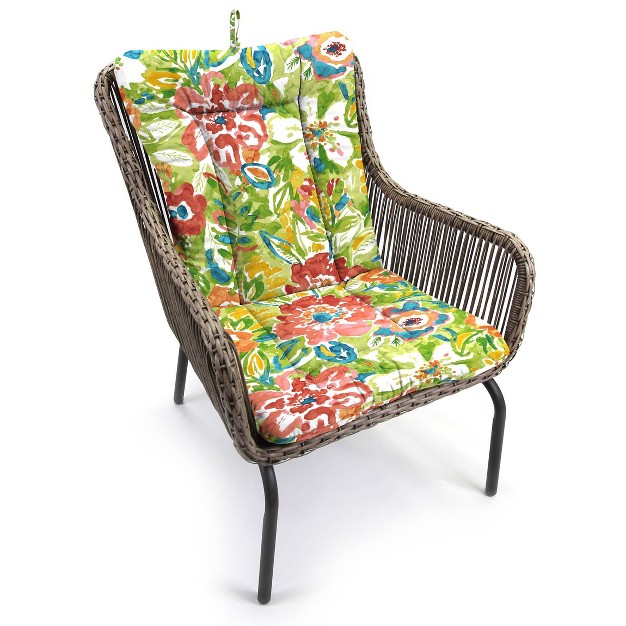 Outdoor Knife Edge Euro Style Dining Chair Cushion Green Botanical Jordan Manufacturing