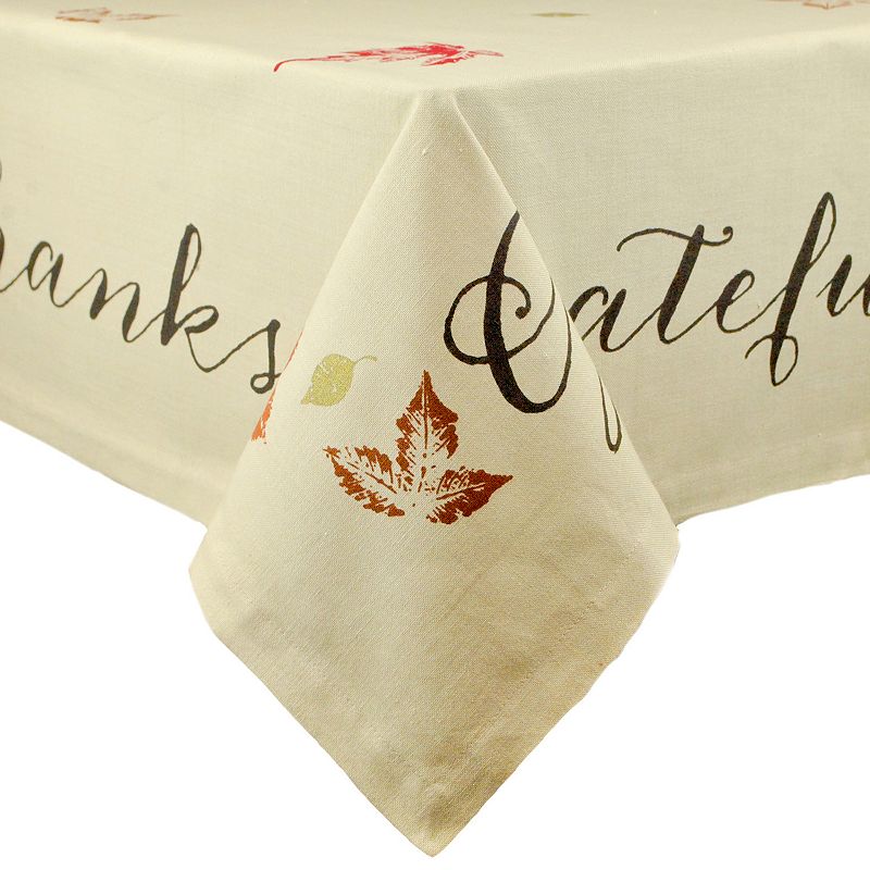 Ivory Rustic Leaves Print Squared Tablecloth 52