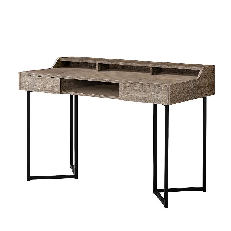 48 Taupe Brown and Silver Contemporary Computer Desk