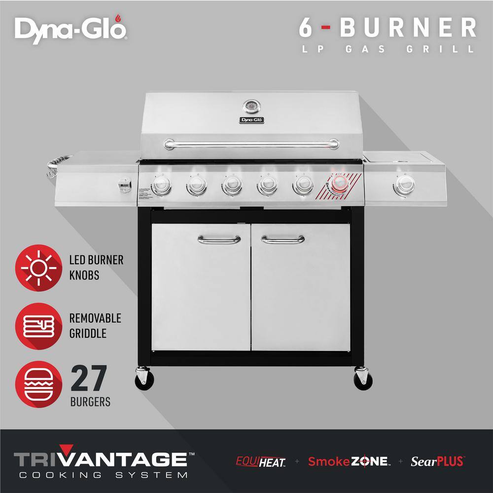 Dyna-Glo DGF571CRP-D 6-Burner Propane Gas Grill in Stainless Steel with TriVantage Multifunctional Cooking System