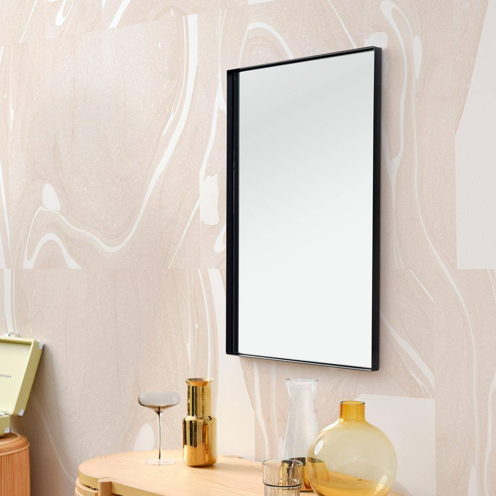 better bevel 20 in. x 30 in. Metal Framed Rectangular Bathroom Vanity Mirror in Black 20007