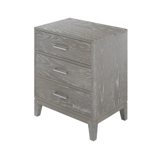 Solid wood Grey grain Three-Drawer Nightstand with Tapered Legs - - 37754729