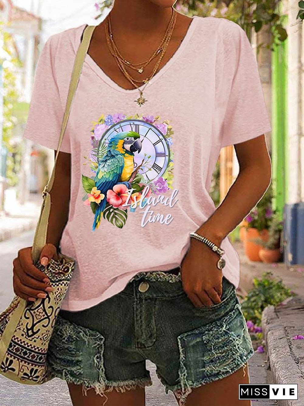 Women's Retro Parrothead Graphic Casual T-Shirt