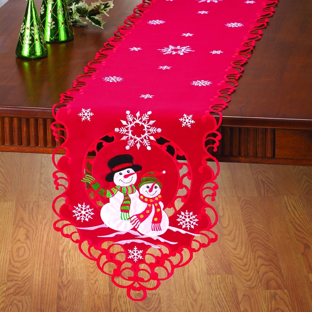 Embroidered Festive Mr.   Mrs. Snowman Table Linens