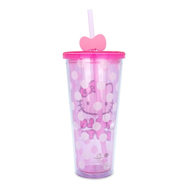 Silver Buffalo Sanrio Hello Kitty Face Carnival Cup With Lid And Topper Straw Holds 24 Ounces