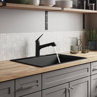 KOHLER Kennon Drop-inUndermount Neoroc Granite Composite 25 in. 1-Hole Single Bowl Kitchen Sink in Matte Black K-RH28003-1-CM1