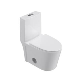 BTCSTAR Clea Rough in 12 in. 1-piece 1.6 GPF Dual Flush Elongated Toilet in Glossy White Closed One Piece Toilet Seat Included BTCMTL0812WH