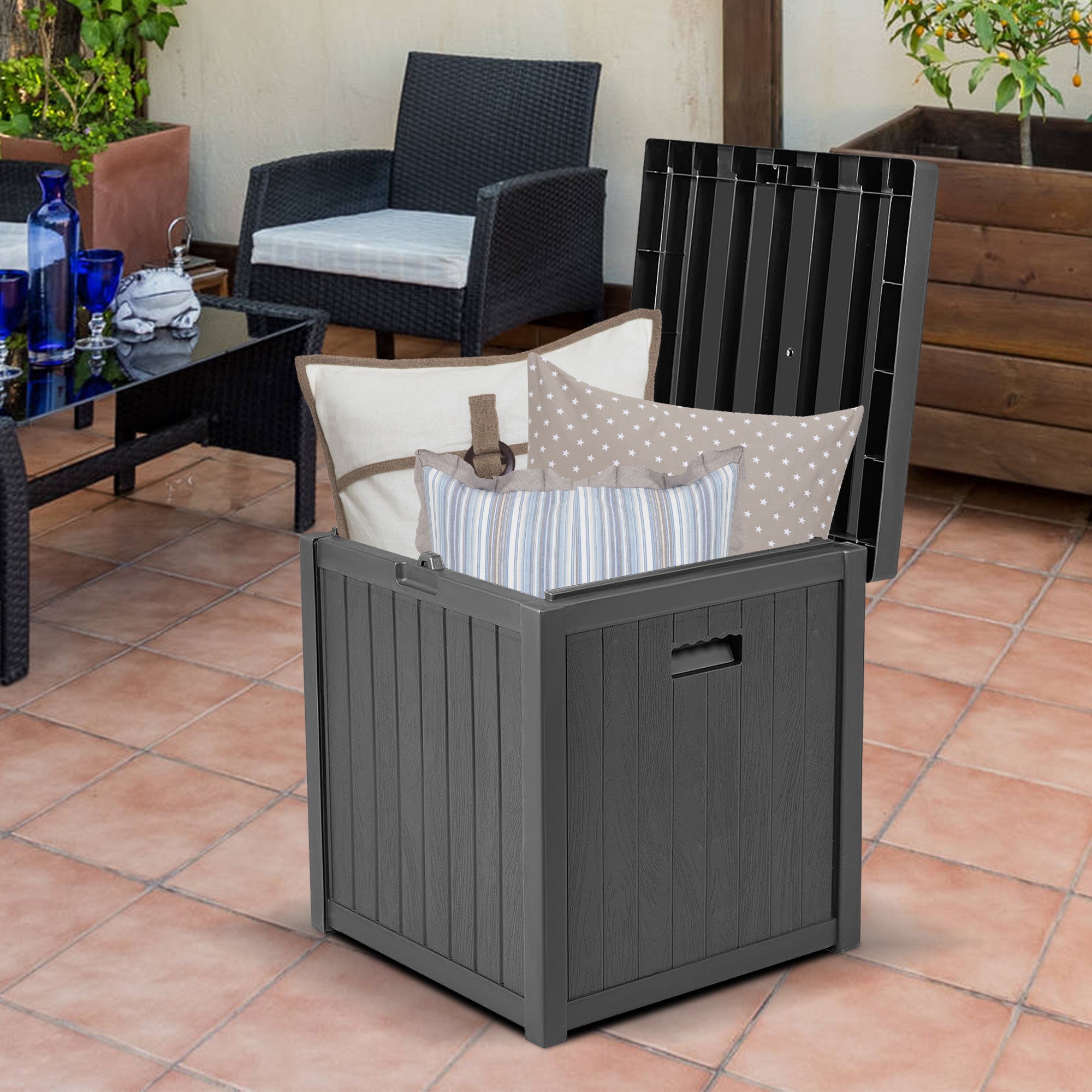 Cozyhom Resin Patio Storage Box,Outdoor All-Weather Deck Storage Container,Gray,51 Gallon