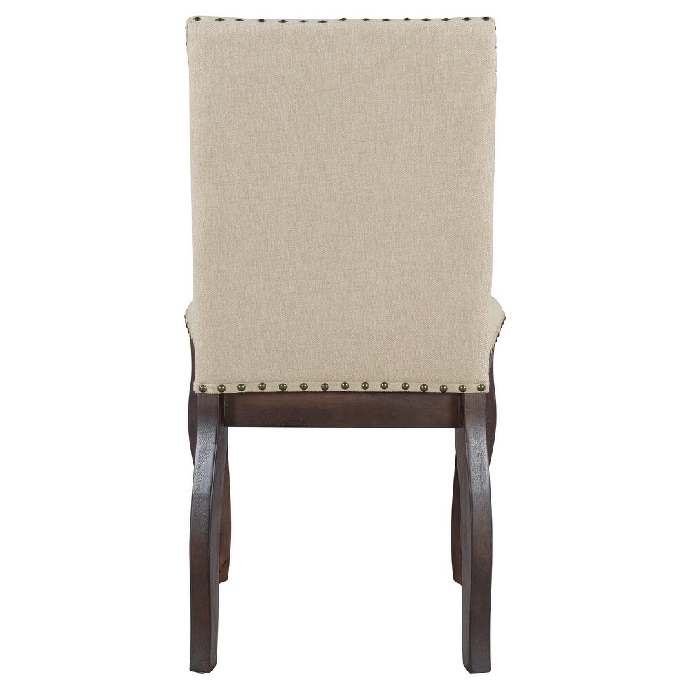 Set of 4 Wooden Upholstered Dining Chairs with Nailhead