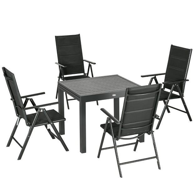 Outsunny 7 Piece Patio Dining Set For 6 Expandable Outdoor Table Folding amp Reclining Chairs Aluminum Frames Mesh Fabric Seats Black